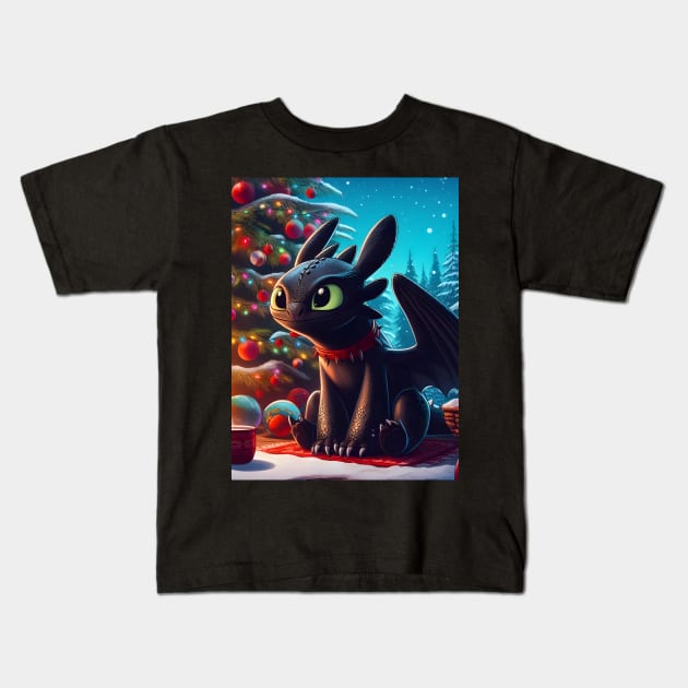 Christmas Dragon Wonderland: Festive Art Prints Featuring Whimsical Dragon Designs for a Joyful Holiday Celebration! Kids T-Shirt by insaneLEDP